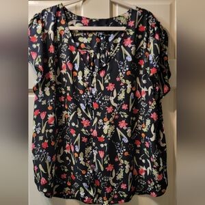 Premise Black Floral Short-Sleeve Peasant Blouse SIZE 2X.